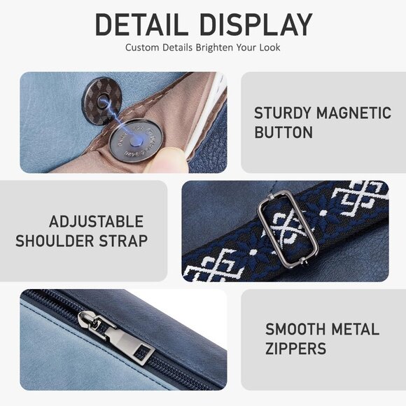 Leather Crossbody Bag for Women Soft Vegan PU Multiple Pockets Lightweight - Picture 6 of 6